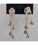 Aurora Borealis Waterfall Dangle Earrings Clip On Orange Purple Color Shift - $29.99