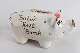 Vintage White Bedazzled Ceramic Babys First Piggy Bank - £23.73 GBP