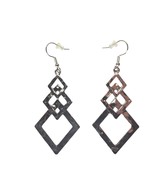 Silver Tone Geometric Dangle Earrings Hammered Diamond Shape Drop Boho Chic - $24.35 CAD