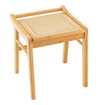 Bamboo Vanity Stool with Rattan Top and Reinforcement Bar-Natural - Color: Natur - £45.59 GBP