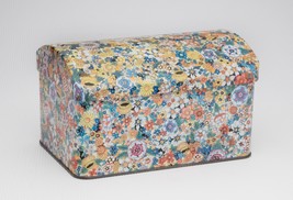 VINTAGE DAMER FLORAL GOLD ENAMEL CONTAINER TIN CANISTER MADE IN ENGLAND ... - $24.74
