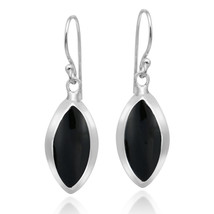 Modern Marquise Black Onyx Sterling Silver Dangle Earrings - £13.15 GBP