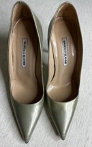Manolo Blahnik Patent Leather Pumps Stilettos Sage 4” Heels Size 7.5 - £171.20 GBP