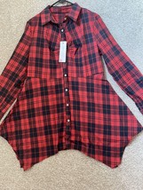 Women’s Red Plaid Button Up Long Sleeve T Shirt Tunic Dress Size Medium - $21.99