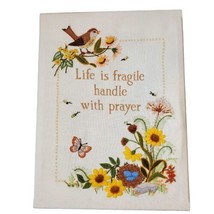 80s Religious Embroidered Saying Quote Bird Flowers Wall Hanging 12x16 S... - £25.99 GBP