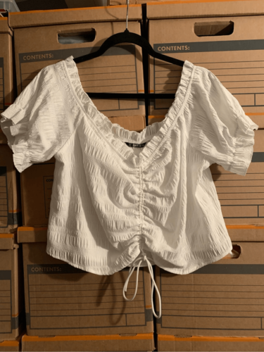 Primary image for White Shirred Cropped Peasant Top-Shein-S/S New No Tags Women’s 3XL