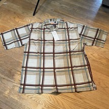 Tan Plaid Button Up Short Sleeve Shirt Sz L NOS Regal Wear Mens NEW - £11.66 GBP