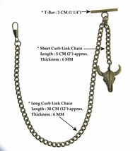 Albert Chain Bronze Color Pocket Watch for Men Cow Skull Design Fob T Bar AC02 - £9.05 GBP+