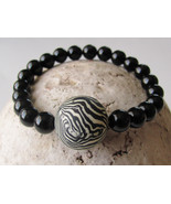 Stretchy Bracelet Zebra Print Jewelry Black Bracelet Black Obsidian Anim... - £17.38 GBP