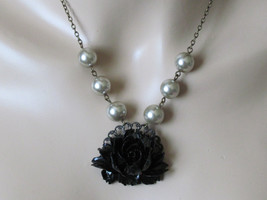 Black Necklace Bridal Jewelry Black Rose Necklace Bridesmaid Necklace Flower Nec - £27.26 GBP