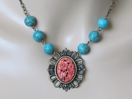 Turquoise Necklace Coral Necklace Red Necklace Southwestern Necklace Women Jewel - £25.66 GBP