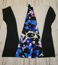 Worthington Small S White/Black/Blue Floral Short sleeve Blouse/top - £6.79 GBP