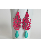 Hot Pink Earrings Fushia Neon Earrings Turquoise Earrings Women Jewelry Gift Sta - $36.00