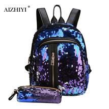 2pcs/Set Glitter Sequins Backpack For Teenage Girls Fashion Bling Ruack Students - £28.15 GBP