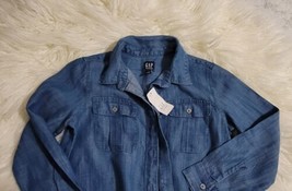 Gap Shirt Girl Size Small Blue Denim  Button Long Sleeve Top NWT - £17.36 GBP