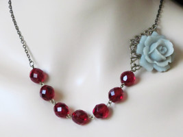 Flower Necklace Bridesmaid Necklace Bridal Jewelry Red Necklace Wedding Necklace - £27.40 GBP