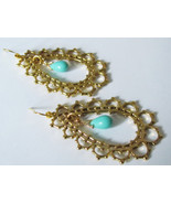 Turquoise Earrings Gold Lace Earrings Filigree Earrings Hoop Earrings Bo... - £11.80 GBP
