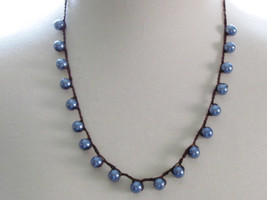 Crochet Necklace Blue Necklace Hypoallergenic Necklace Hypoallergenic Jewelry Pe - £17.24 GBP