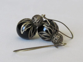 Black Earrings Filigree Earrings Gothic Earrings Black Pearl Earrings Women Jewe - $14.00