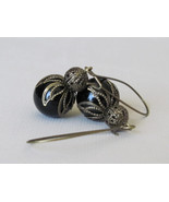 Black Earrings Filigree Earrings Gothic Earrings Black Pearl Earrings Women Jewe - $14.00