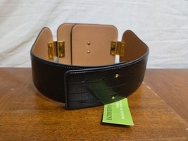 Elisabetta Franchi Black Vegan Leather Wide Belt 42 Gold Metal Logo Buck... - $164.94