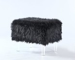 Black Modern Contemporary Faux Fur Acrylic Leg Ottoman, Iconic Home Fior... - $98.92