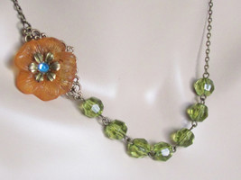 Avocado Green Necklace Orange Necklace Bridal Jewelry Retro Jewelry Bridesmaid V - £27.11 GBP