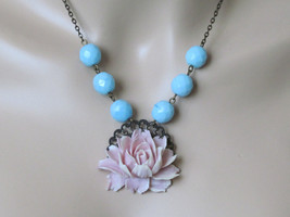 Lilac Necklace Pink Necklace Baby Blue Jewelry Flower Necklace Shabby Chic Neckl - £25.54 GBP