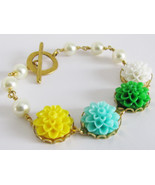 Flower Bracelet Shabby Chic Bracelet Women Jewelry Gift Yellow Green Tur... - £17.22 GBP