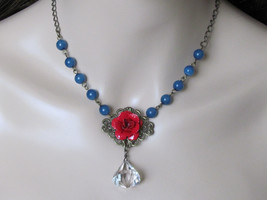Flower Necklace Red White and Blue Retro Necklace Nautical Jewelry Rockabilly Ne - £27.60 GBP