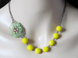 Neon Necklace Flower Necklace Yellow Necklace Women Jewelry Gift Anthropologie N - £27.17 GBP