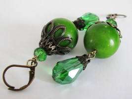 Green Earrings Bridal Jewelry Bridesmaid Earrings Apple Green Earrings Victorian - £14.38 GBP