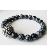 Stretchy Bracelet Snowflake Obsidian Bracelet Women Jewelry Gemstone Bra... - £18.96 GBP