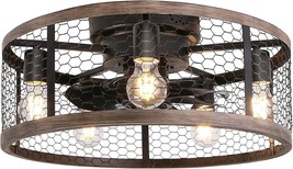 Ohniyou 20&#39;&#39; Flush Mount Caged Ceiling Fan with Lights Remote Control, Farmhouse - £166.25 GBP