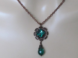 Emerald Necklace Green Necklace Bridesmaid Necklace Victorian Necklace Pendant N - £15.81 GBP