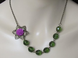 Flower Necklace Anthropologie Necklace Purple Necklace Green Necklace Women Jewe - £22.37 GBP