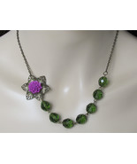 Flower Necklace Anthropologie Necklace Purple Necklace Green Necklace Women Jewe - $28.00