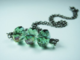 3 Bead Necklace Green Necklace Dainty Necklace Petite Necklace Crystal Necklace  - £14.38 GBP
