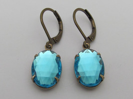 Turquoise Earrings Estate Earrings Vintage Earrings Rhinestone Earrings Jewel Ea - £14.38 GBP