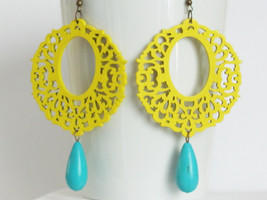 Yellow Earrings Neon Earrings Women Jewelry Gift Turquoise Earrings Chandelier E - £20.78 GBP