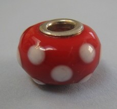 Red and White Polka Dot Murano Glass Bead European Bracelet by Biagi - $8.00