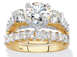 Round Princess Cut Cz Bridal Gp 2 Ring Set 18K Gold Sterling Silver 6 7 8 9 10 - £158.02 GBP