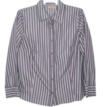 I.E. Woman Long Sleeve Blouse Button Front Collared Size 2X Purple Stripe - $12.97