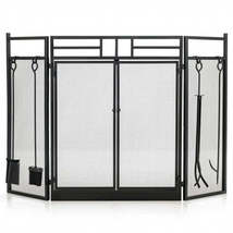 3-Panel Folding Wrought Iron Fireplace Screen with Doors and 4 Pieces To... - £95.03 GBP