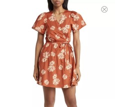 Madewell Floral Wrap Dress Rust Red &amp; White Short Sleeve V-Neck Womens S... - £24.08 GBP