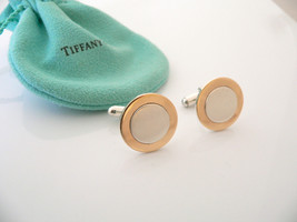 Tiffany &amp; Co Silver 18K Gold Circle Cuff Links Rare Engravable Gift Pouc... - £556.30 GBP