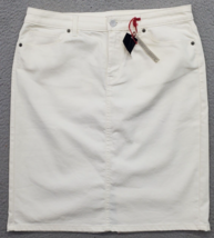 Lands&#39; End A Line Skirt Women&#39;s 10 White Denim Solid Flat Front Vented Comfort - $27.76