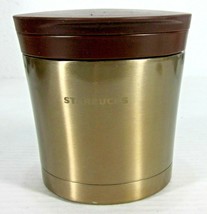 2010 Starbucks Gold 10 Oz. Stainless Steel Travel Food Container Spoon 2 Lids - £24.43 GBP