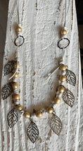 “Old Fashion” Gold Pearl/Brass/White Leather Necklace Free Shipping Made in USA  - £25.16 GBP