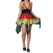 Tie-Dye Crochet Rasta Dress Halter Dress - BOHO Jamaican Colors - Backless - £33.56 GBP